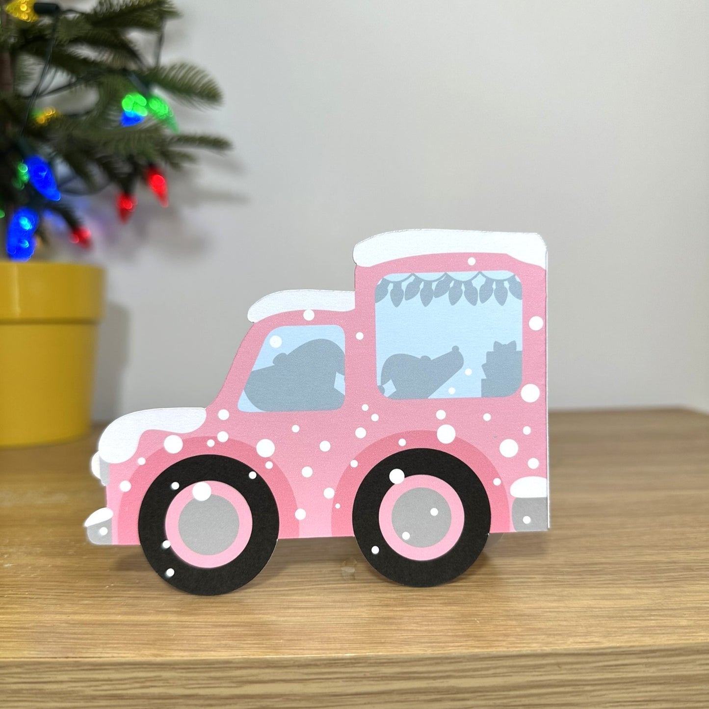 Personalised Pink Vintage Van Christmas Card