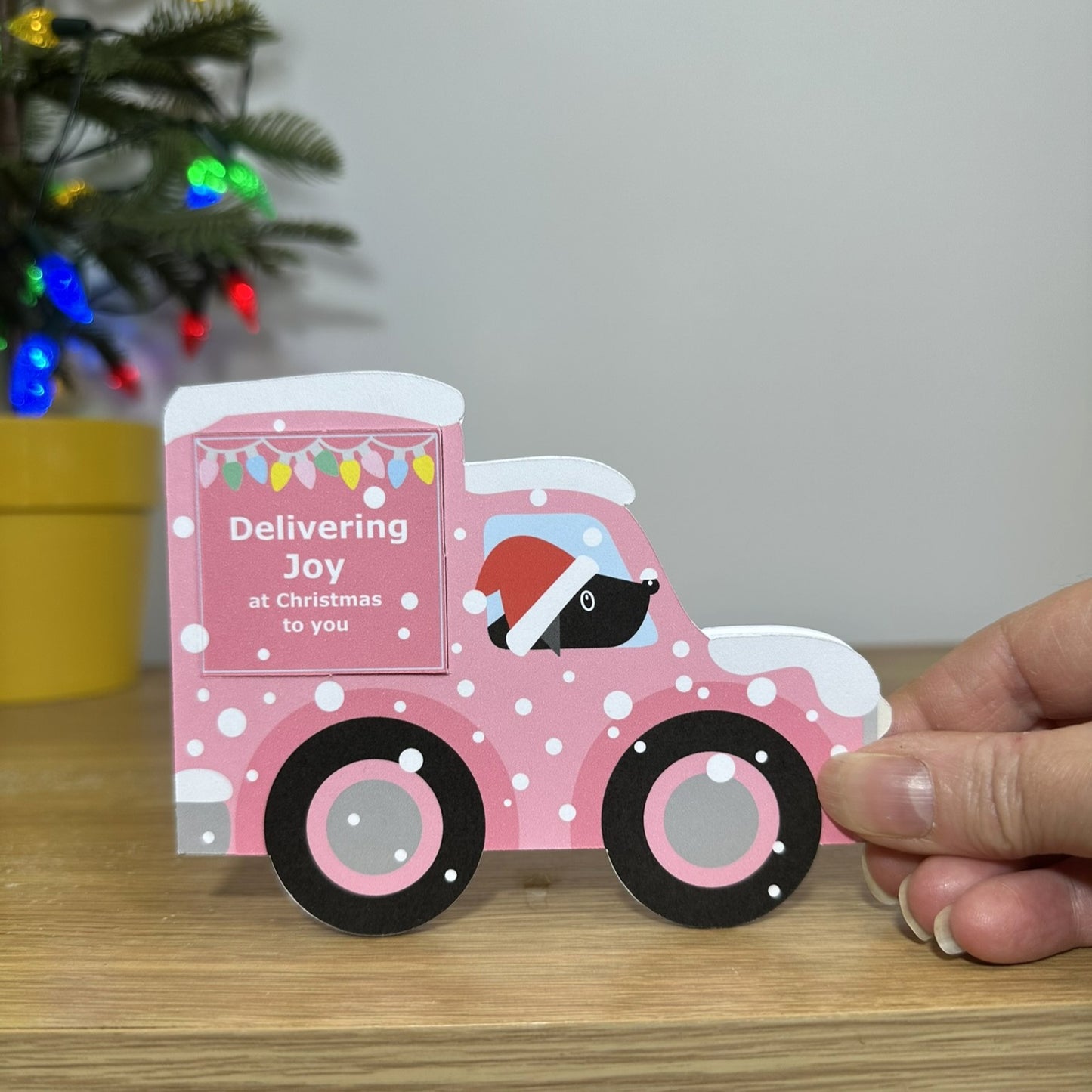 Personalised Pink Vintage Van Christmas Card