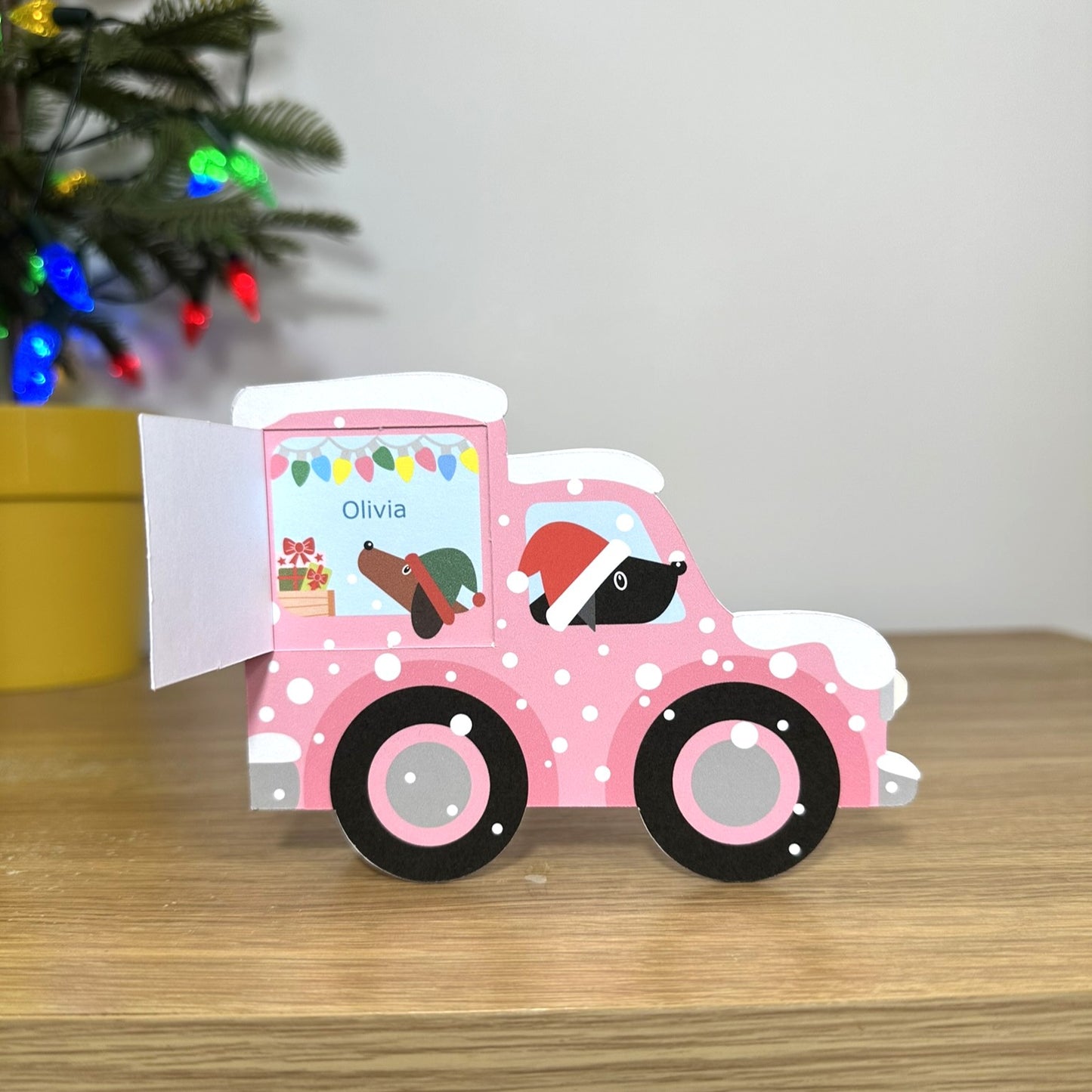 Personalised Pink Vintage Van Christmas Card