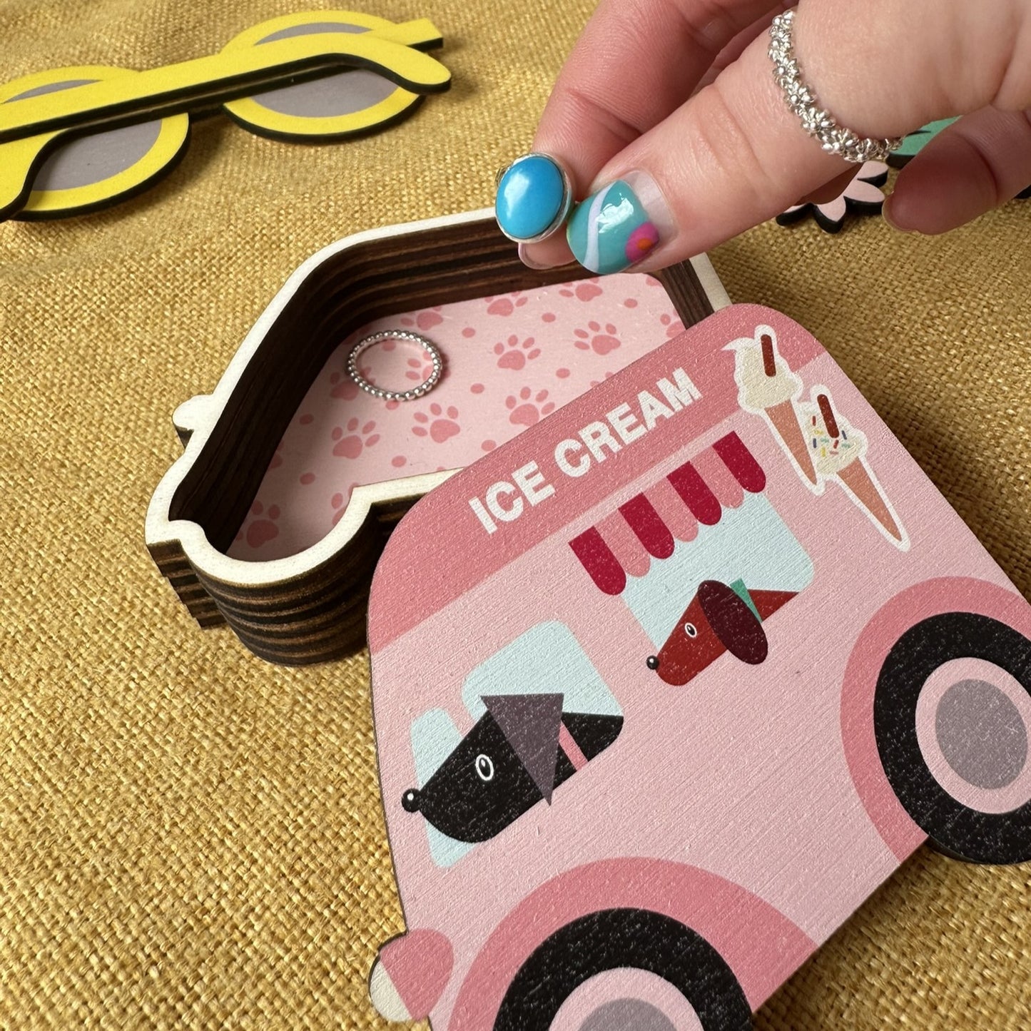 Wooden Trinket Box - Dogs in Ice Cream Van