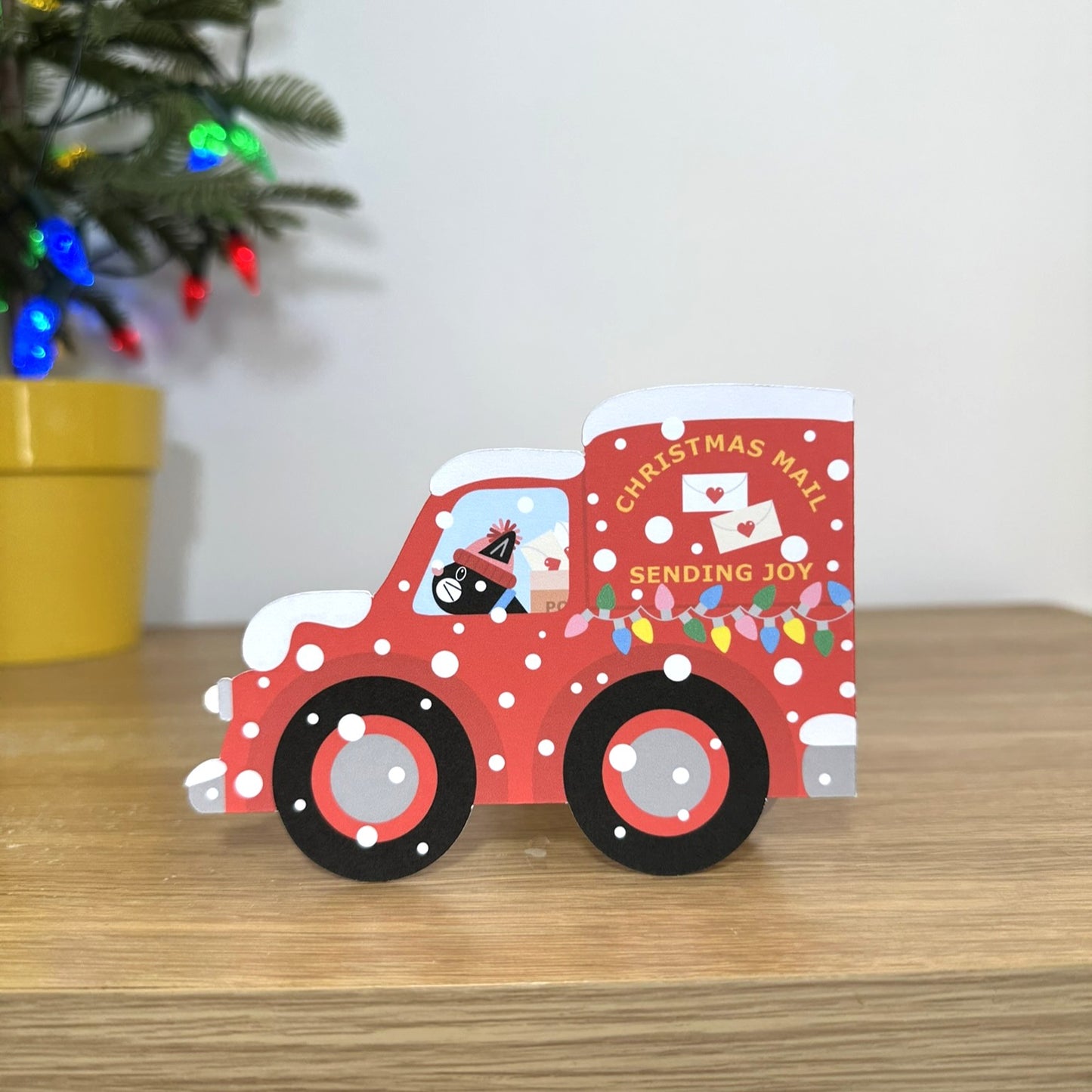 Christmas Postal Delivering Van - Cut out Christmas Card