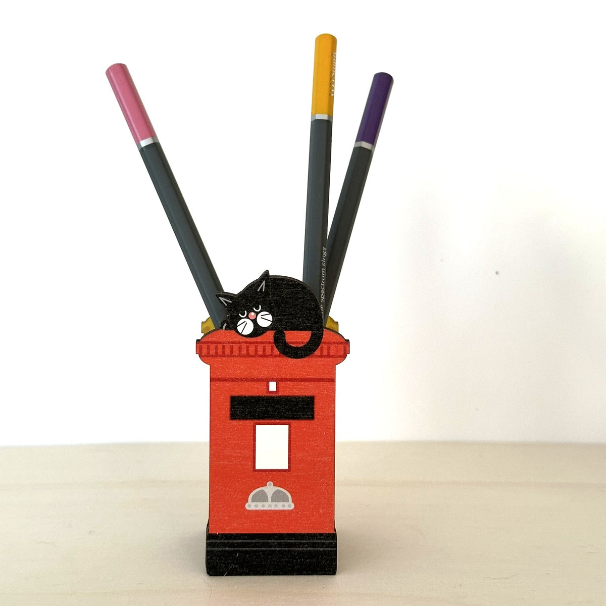 Wooden Pen Pot Shaped as an Iconic Red Post Box