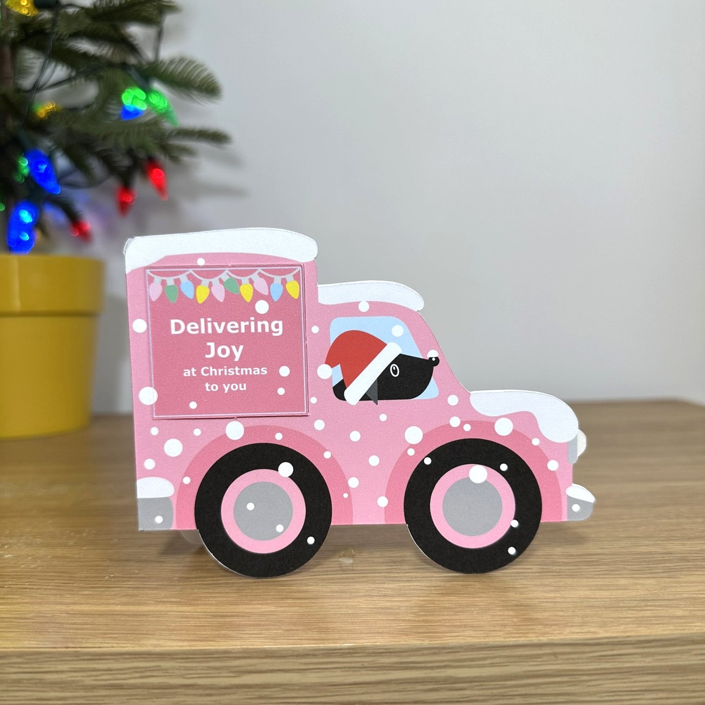 Personalised Pink Vintage Van Christmas Card