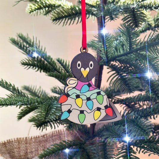 Festive Pigeon with Christmas Lights - Tree Decoration