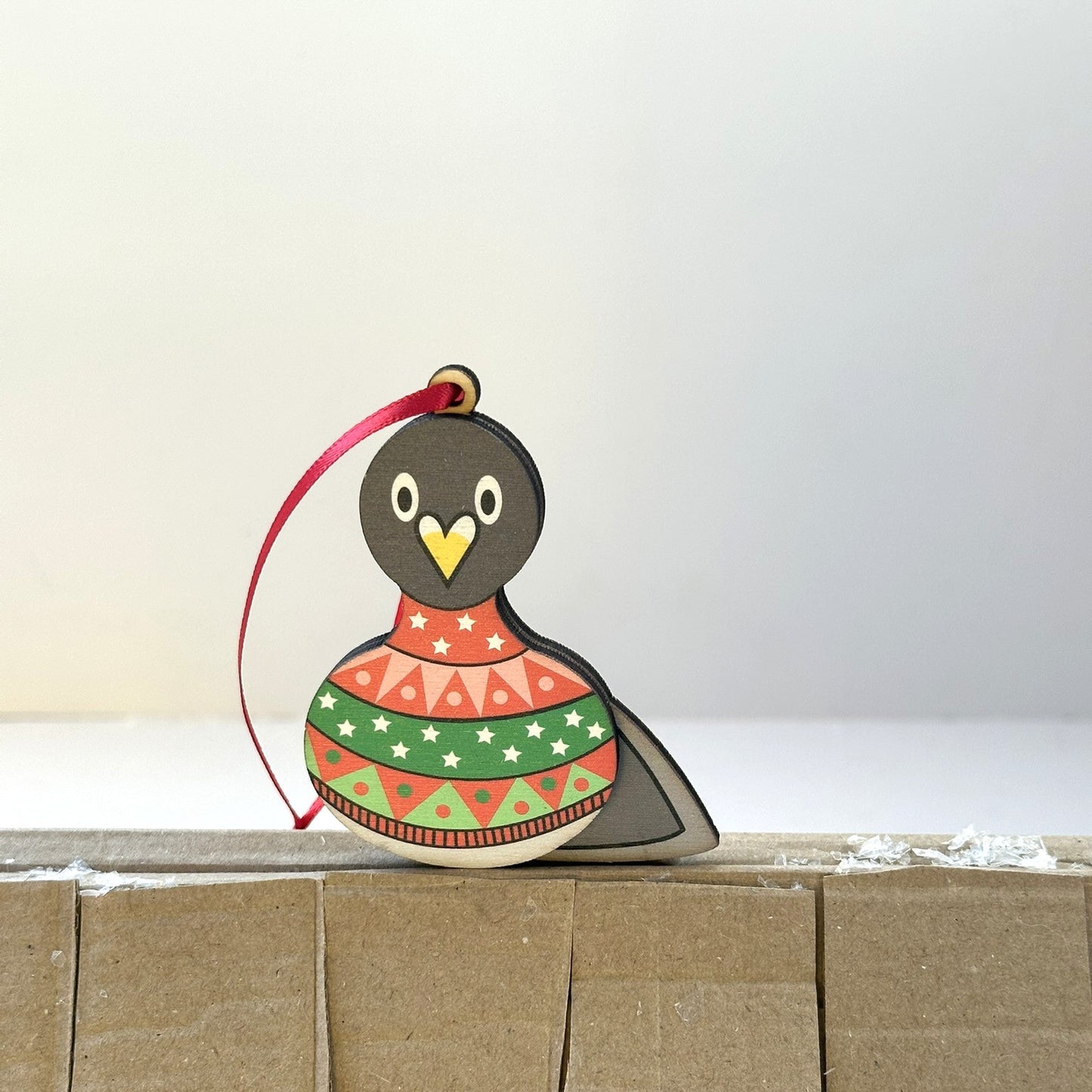 Festive Pigeon wearing a Fair Isle Jumper - Tree Decoration