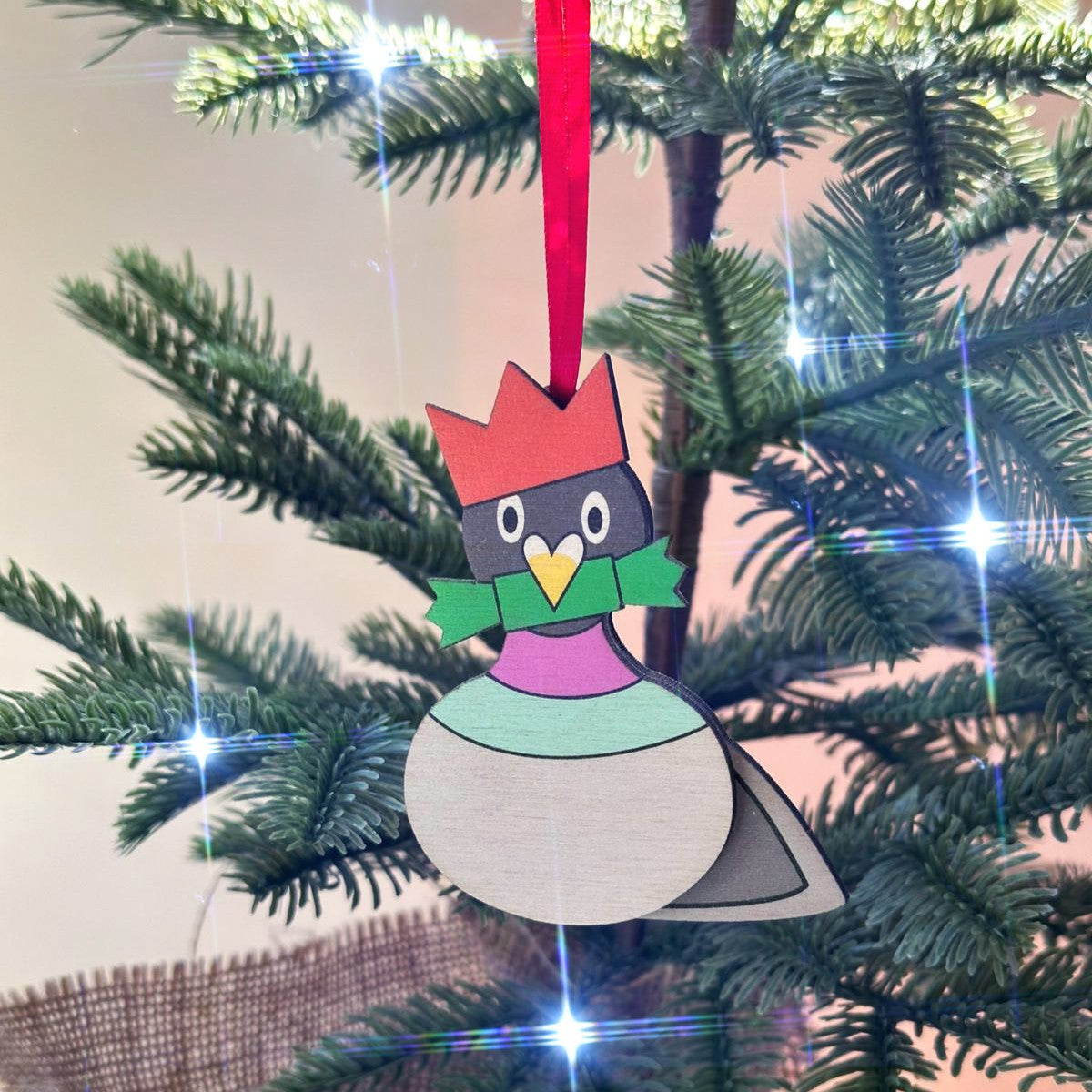 Festive Pigeon with Hat and Cracker - Tree Decoration