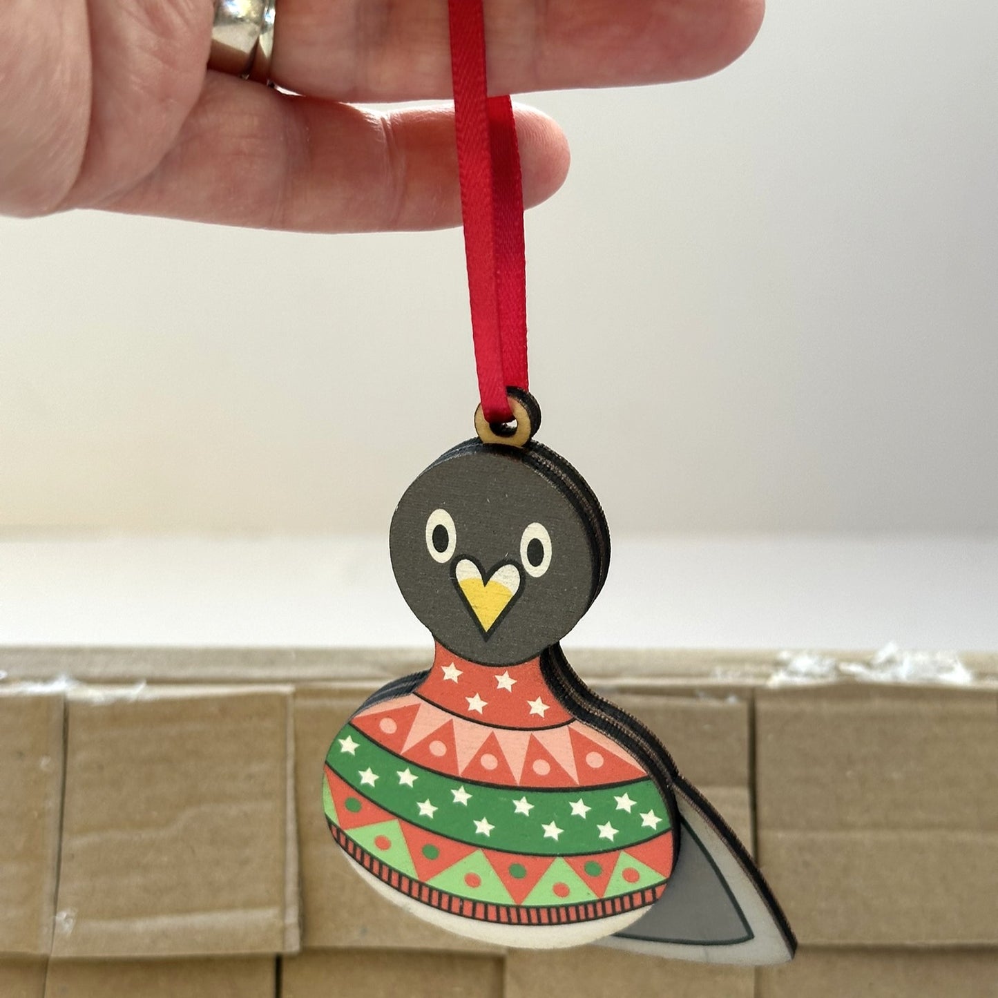 Festive Pigeon wearing a Fair Isle Jumper - Tree Decoration