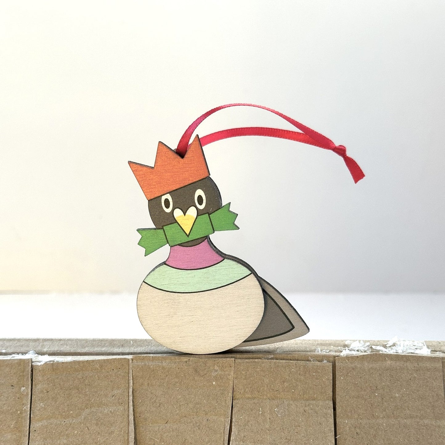 Festive Pigeon with Hat and Cracker - Tree Decoration