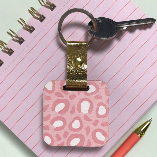 Dusky Pink Leopard Keyring with Mirror & Message