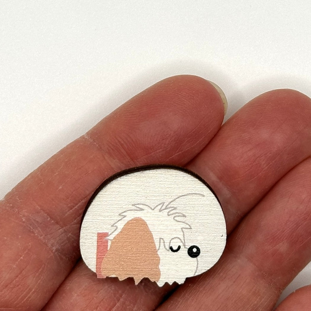 Shih Tzu Dog Sleeping - Wooden Pin Badge