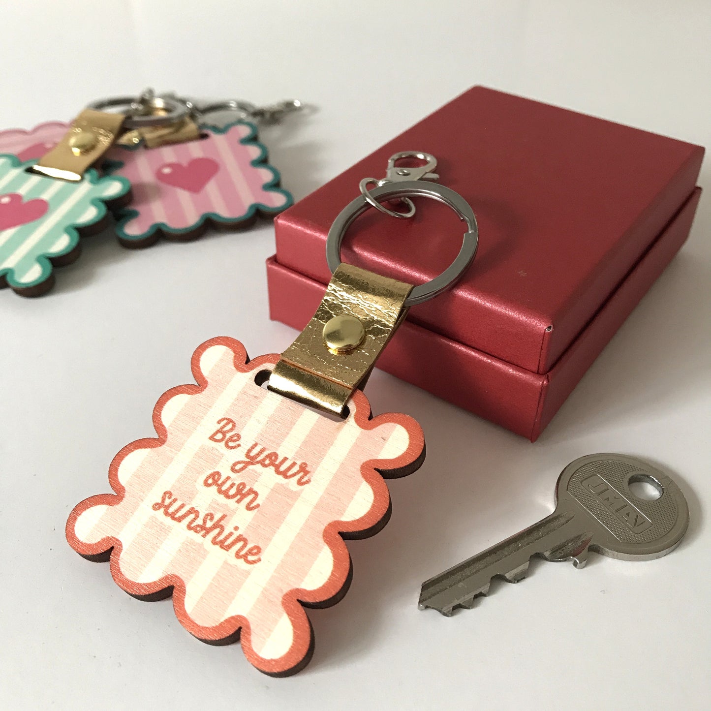 Limited Edition - Custom Red Wavy Frame Wooden Keyring or Bag Charm