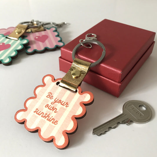 Limited Edition - Custom Red Wavy Frame Wooden Keyring or Bag Charm