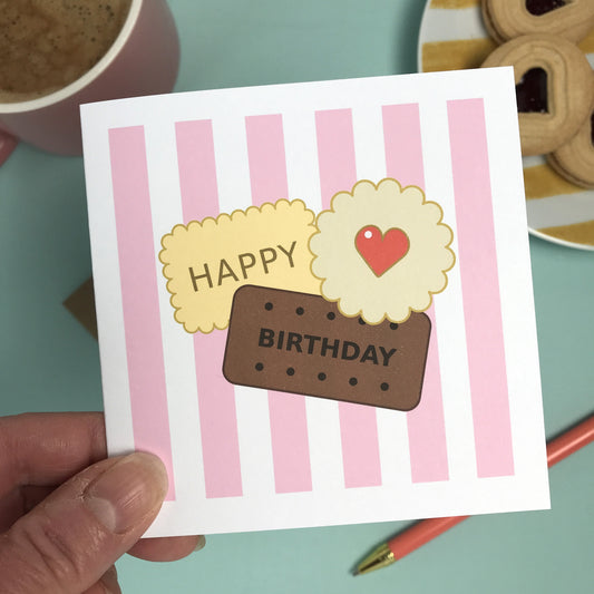 Happy Birthday Biscuit Card – Pink Stripe