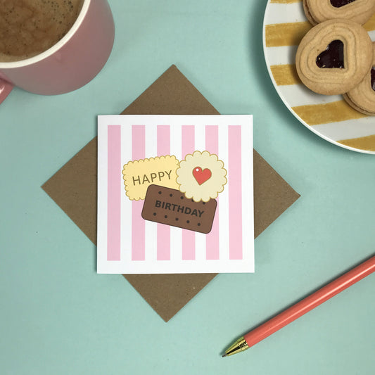 Happy Birthday Biscuit Card – Pink Stripe