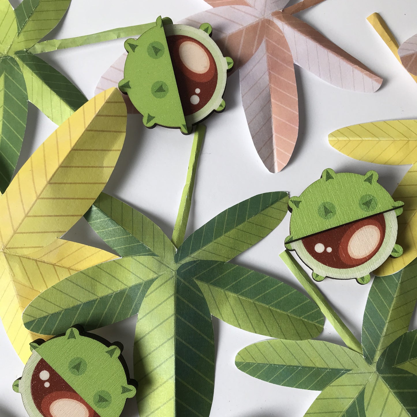 Wooden Conker Brooch - Colourful Nature Inspired Jewellery