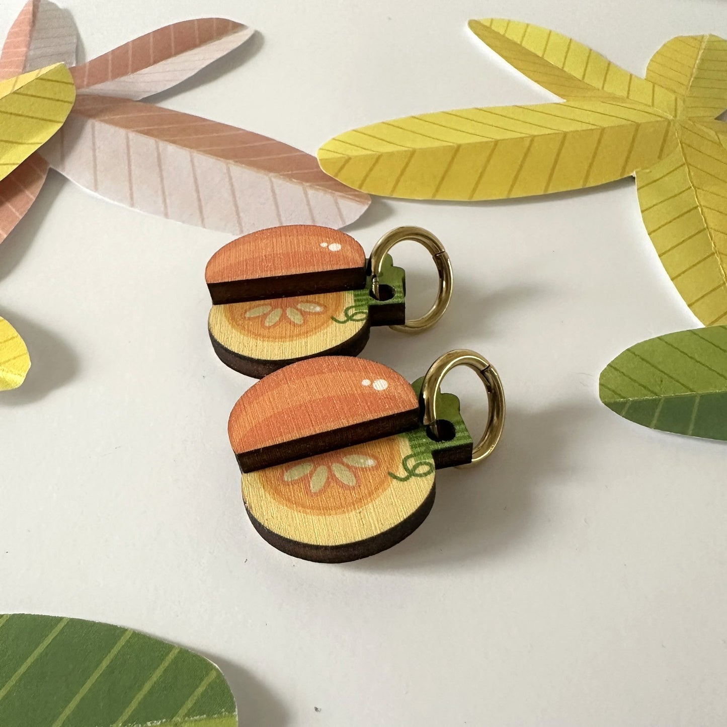 Colourful Wooden Pumpkin Earrings