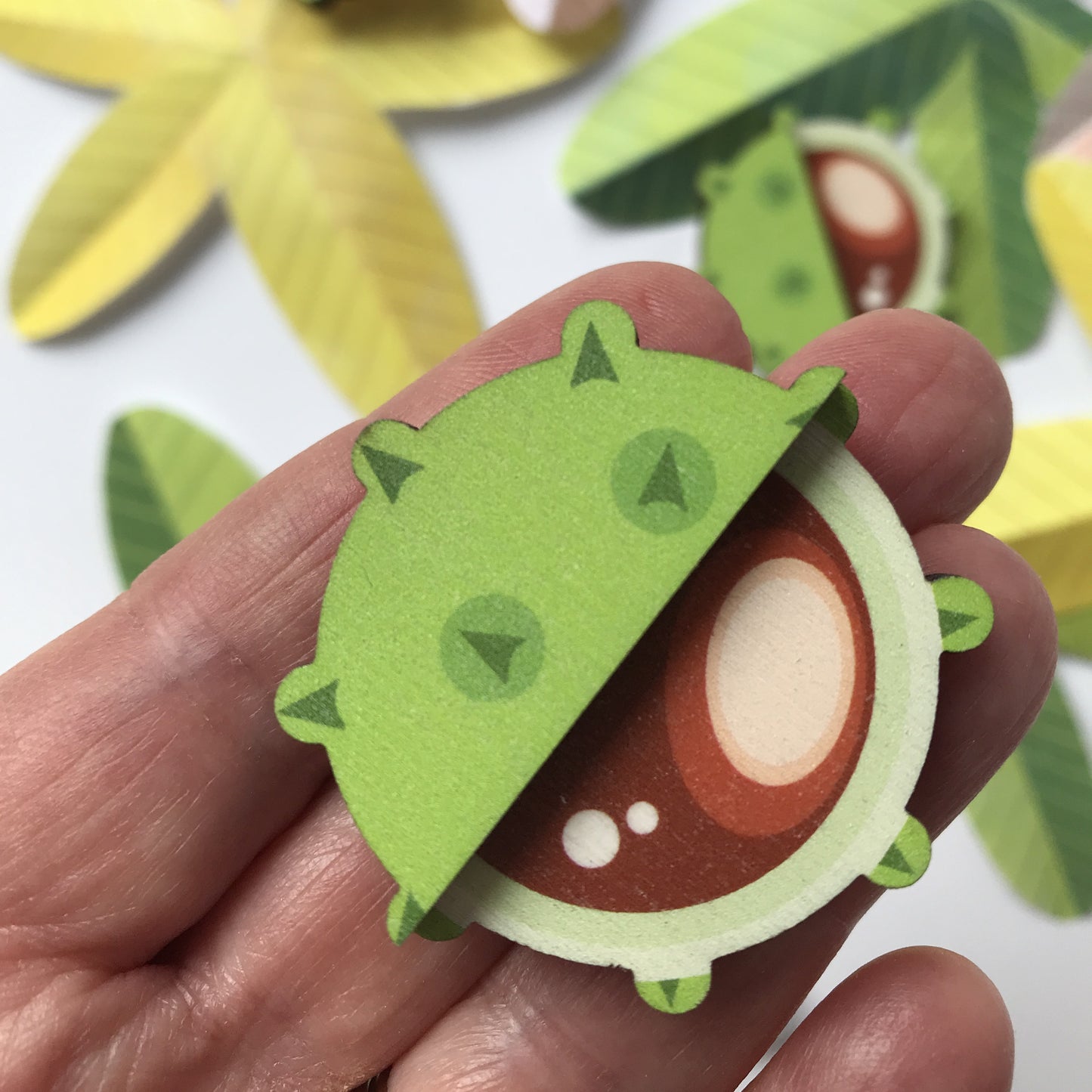 Wooden Conker Brooch - Colourful Nature Inspired Jewellery