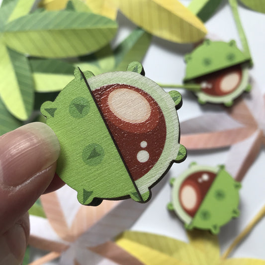 Wooden Conker Brooch - Colourful Nature Inspired Jewellery
