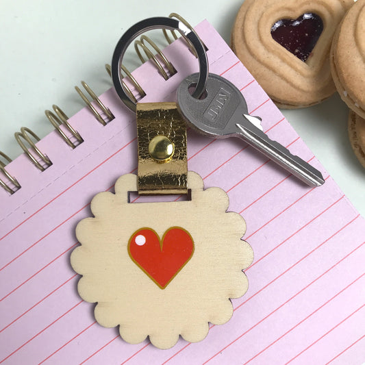 Jam Heart Biscuit Keyring - Red Heart