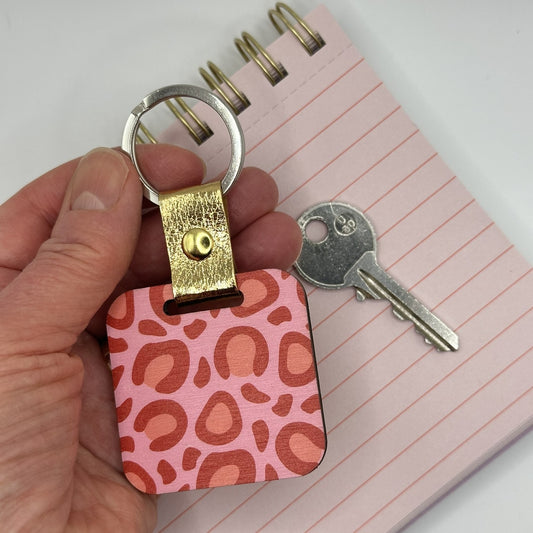 Pink and Red Leopard Print Keyring