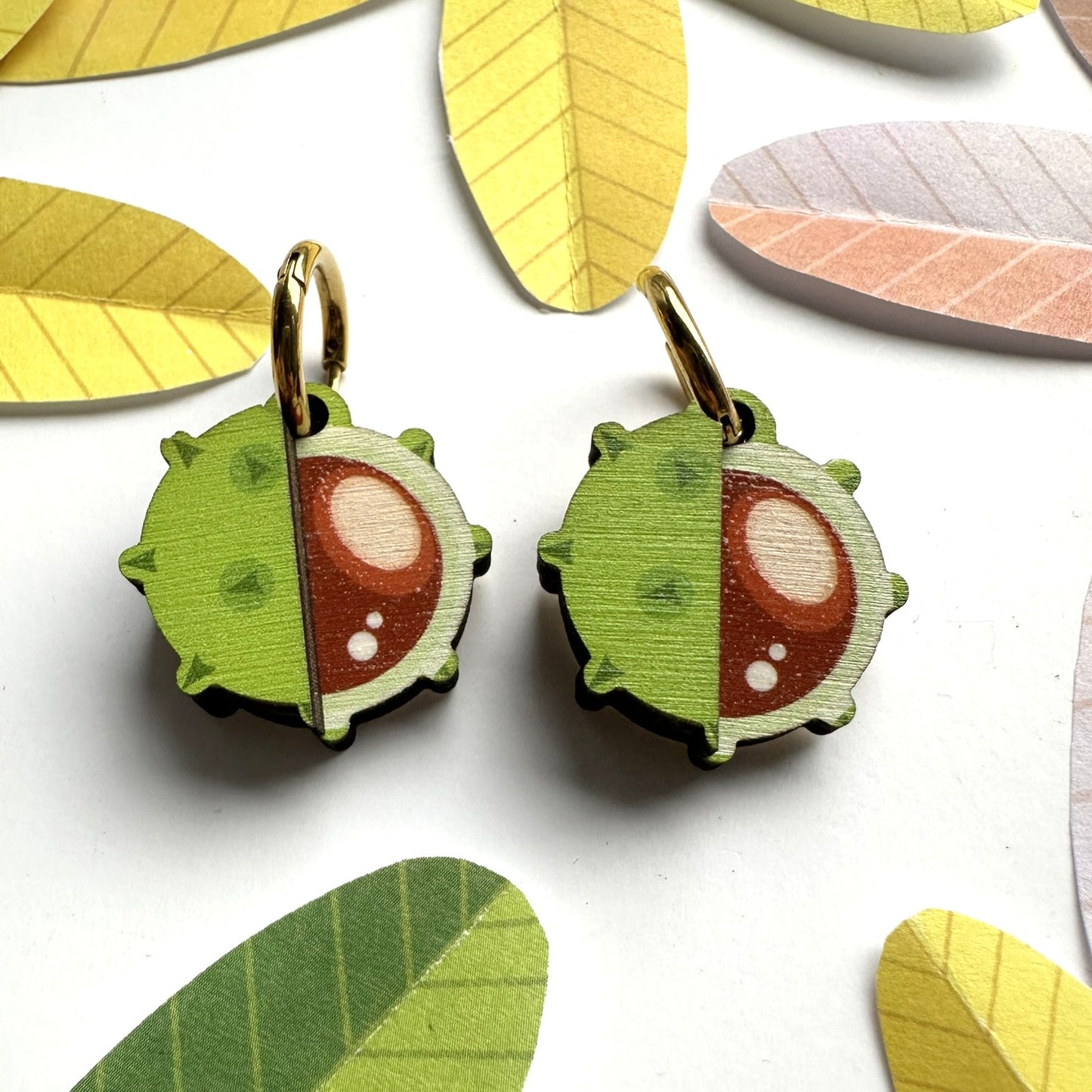 Playful Wooden Conker Earrings