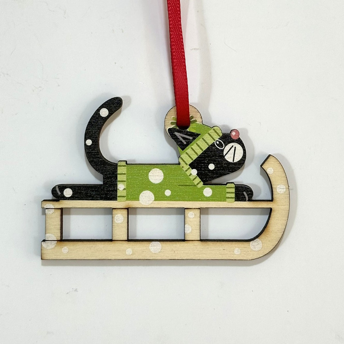 Black Cat on a Christmas Sledge - Tree Decoration