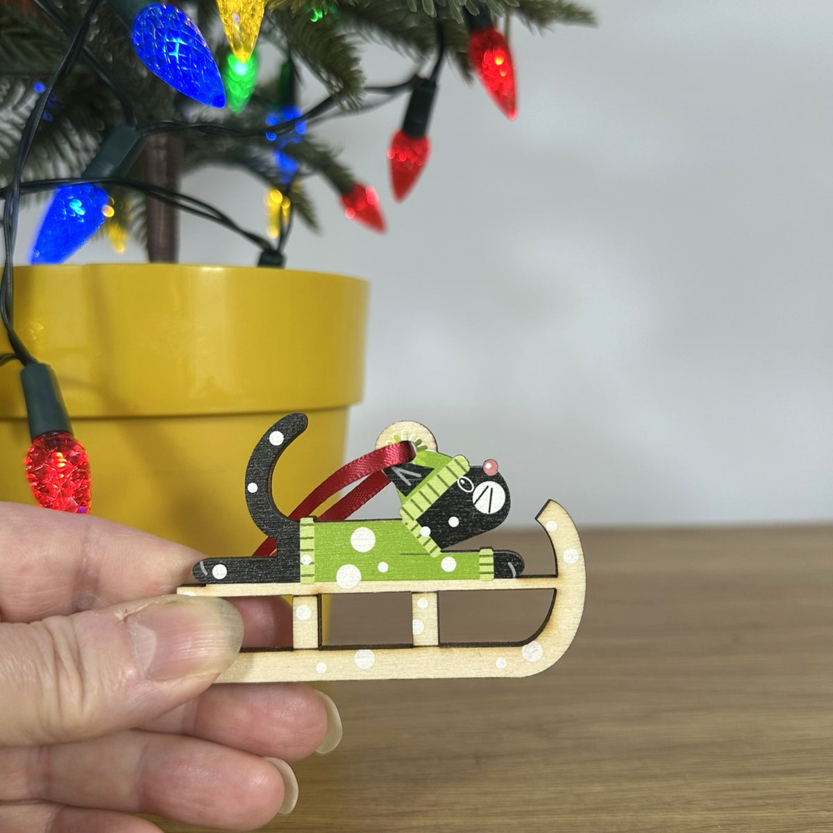 Black Cat on a Christmas Sledge - Tree Decoration