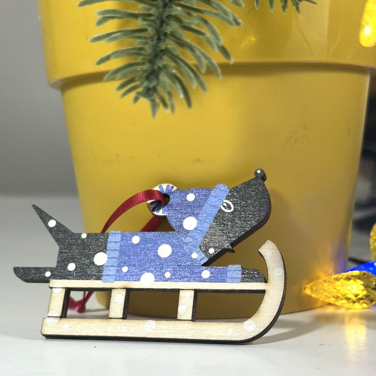 Black Labrador Dog on a Christmas Sledge - Tree Decoration