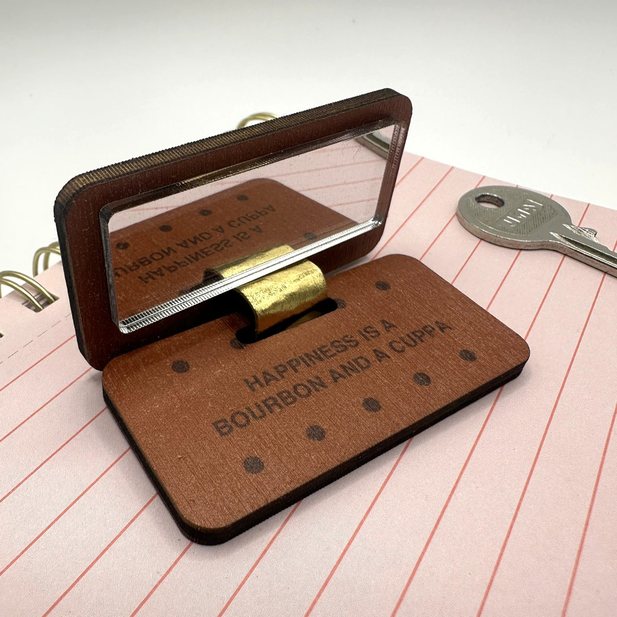 Bourbon Biscuit Keyring with Hidden Pocket Mirror