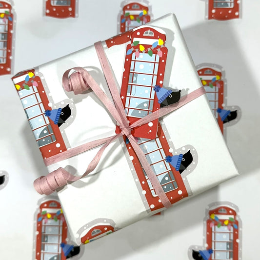 Festive Red Phone Box - Christmas Paper & Gift Card Set
