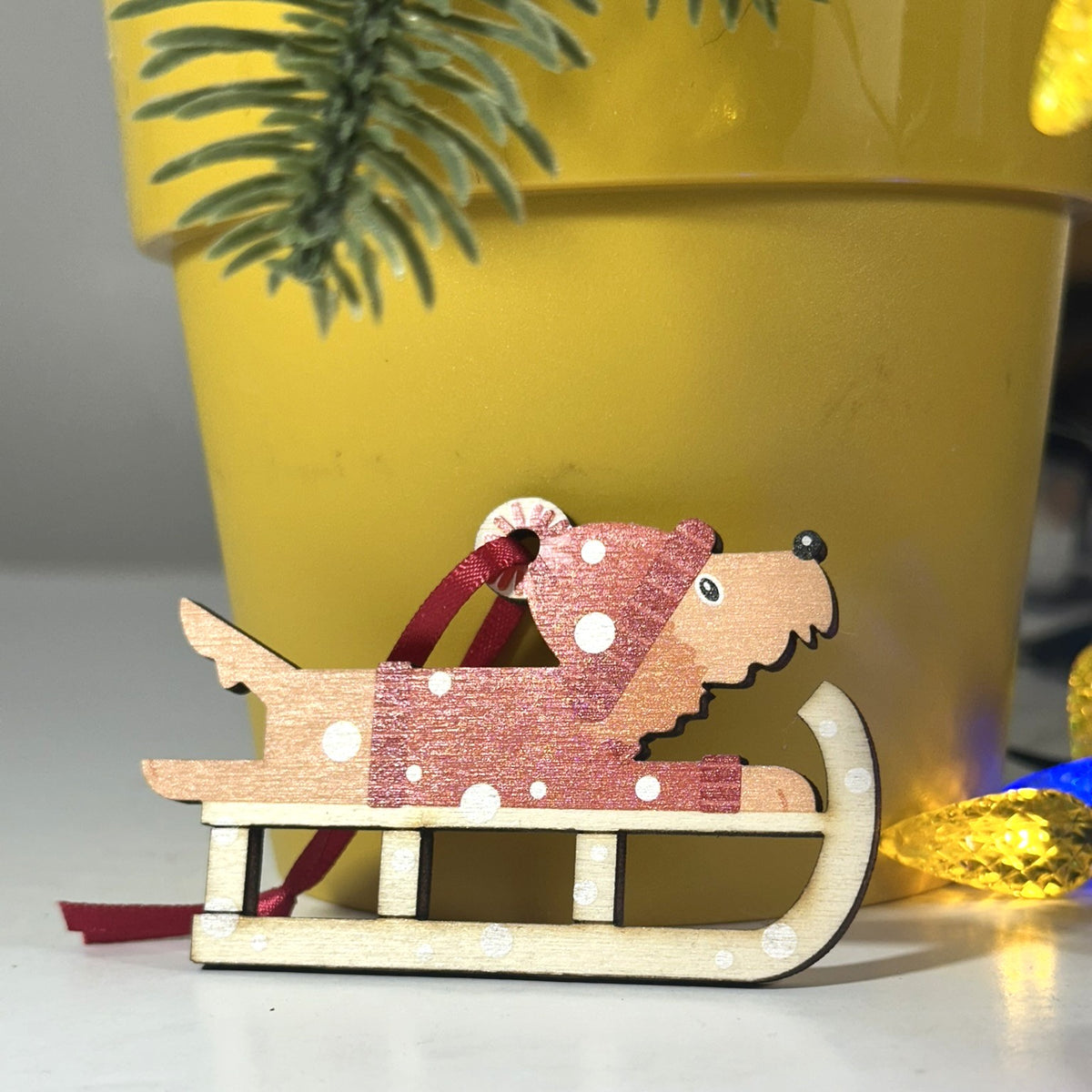 Cockapoo Dog on a Christmas Sledge - Tree Decoration
