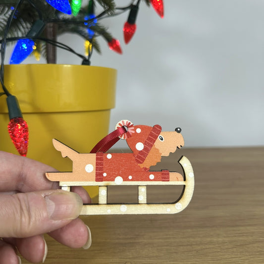 Cockapoo Dog on a Christmas Sledge - Tree Decoration