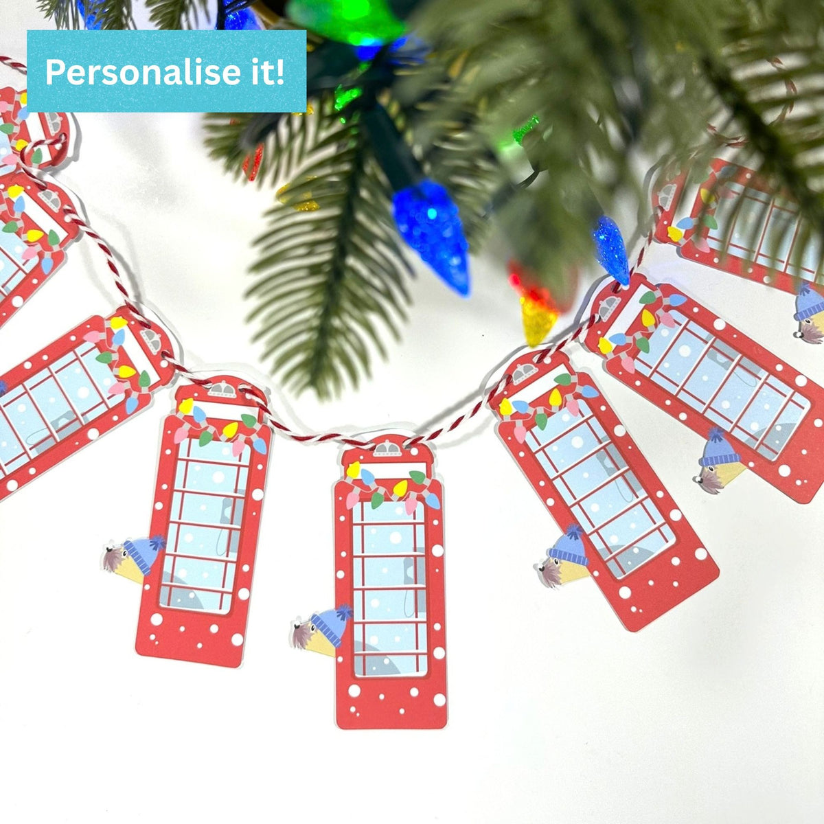 Personalised Christmas Red Phone Box - Festive Garlands