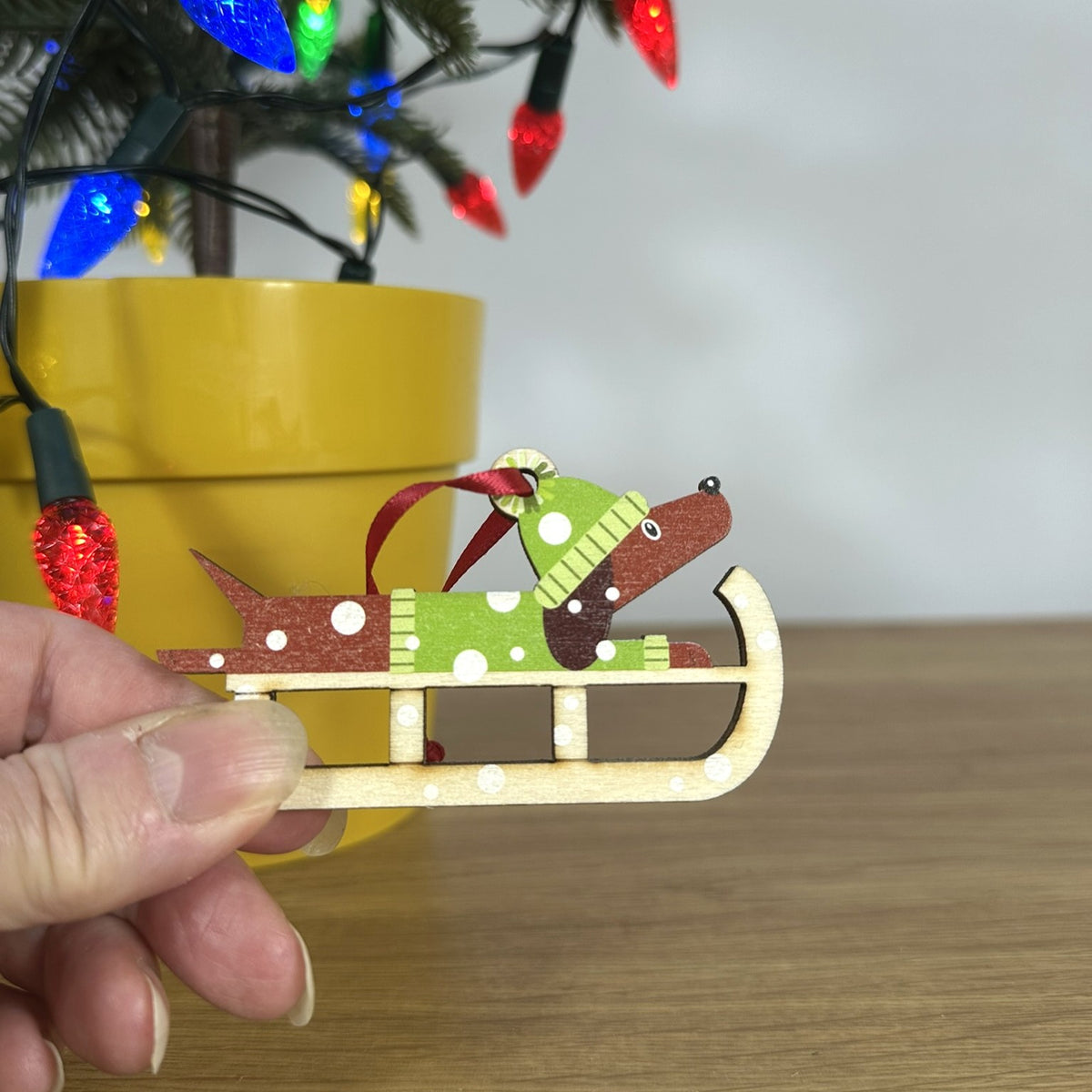 Dachshund Dog on a Christmas Sledge - Tree Decoration