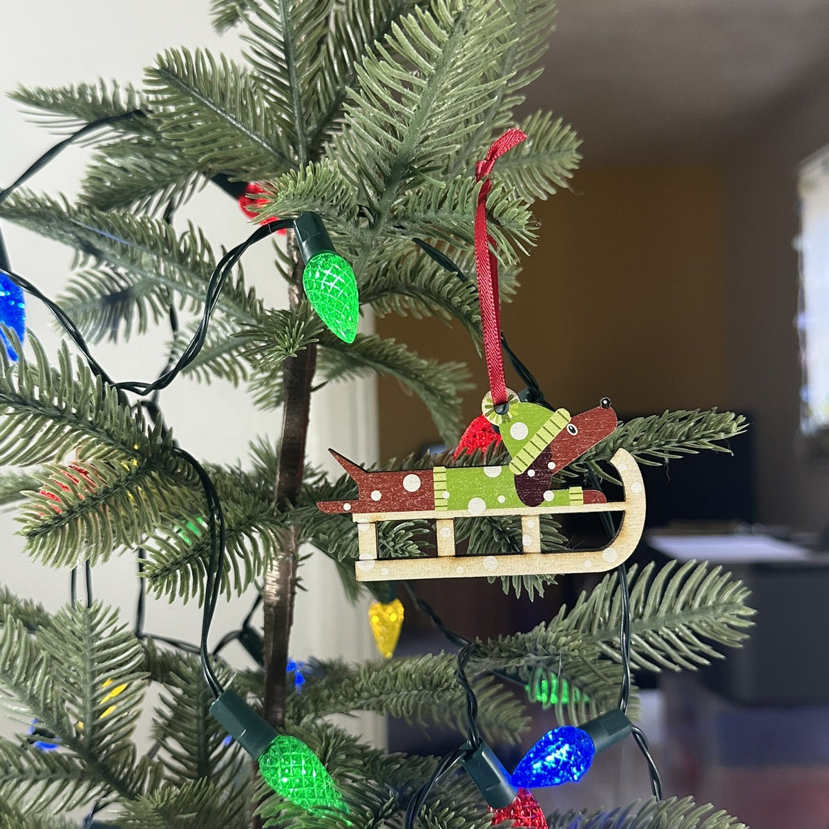 Dachshund Dog on a Christmas Sledge - Tree Decoration