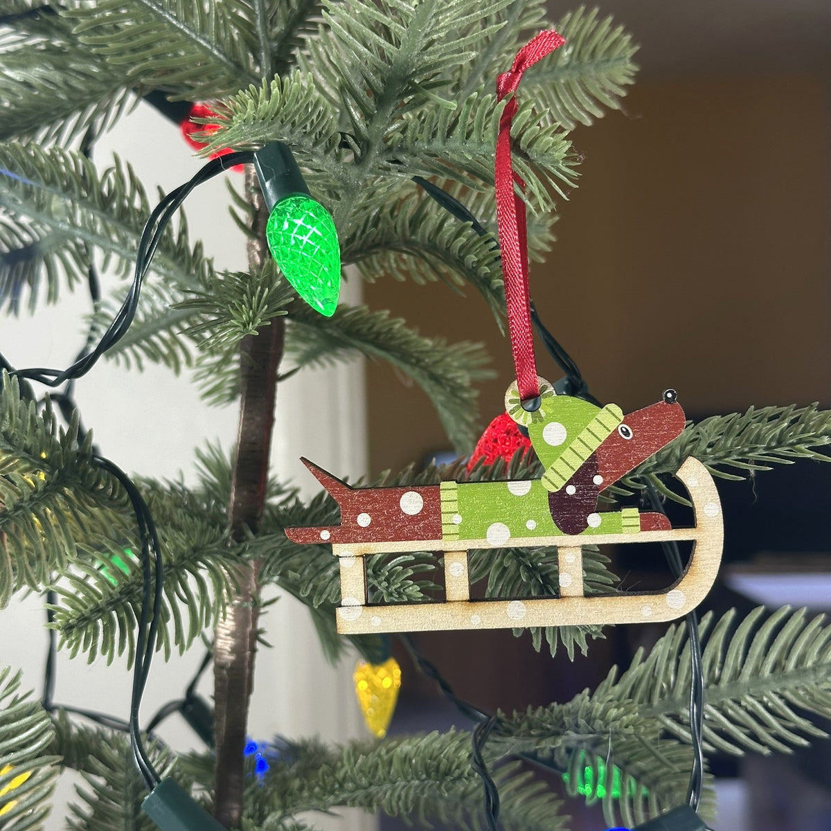 Dachshund Dog on a Christmas Sledge - Tree Decoration