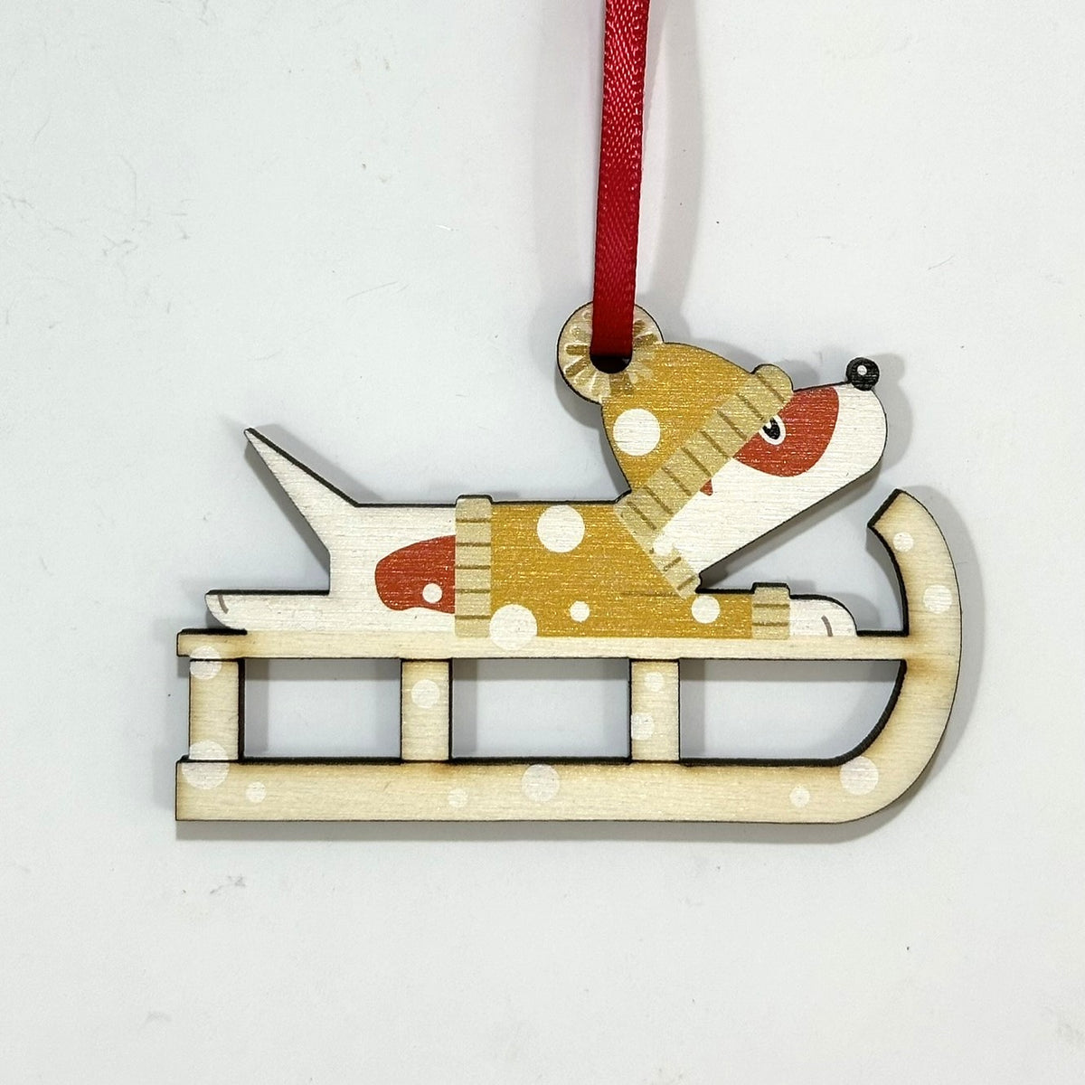 Jack Russell Dog on a Christmas Sledge - Tree Decoration