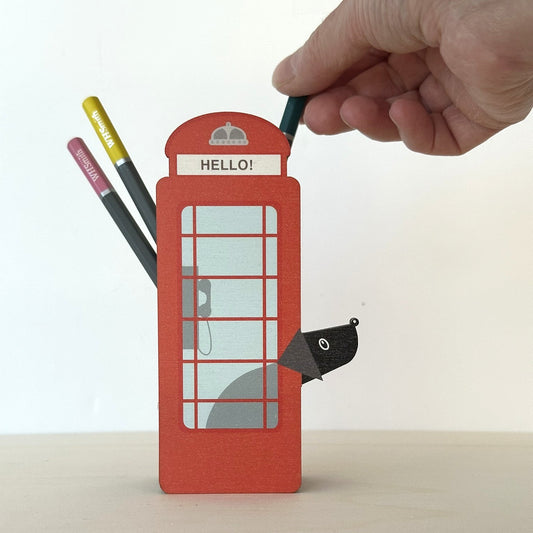 Wooden Pen Pot - Iconic Red Phone Box Shaped