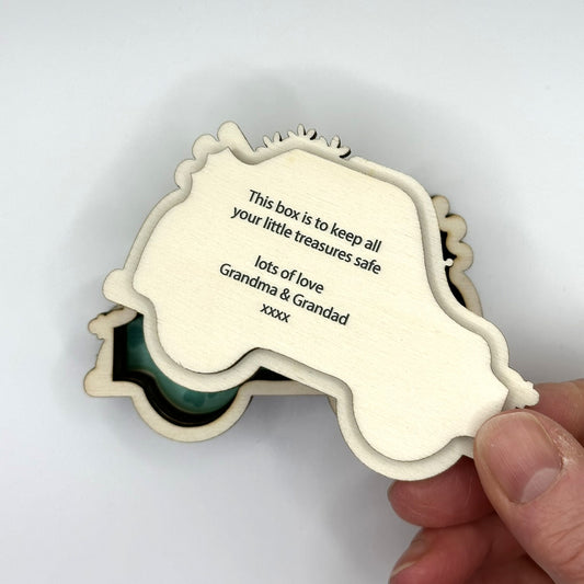 Personalised Wooden Trinket Box - Dogs in Teal Car