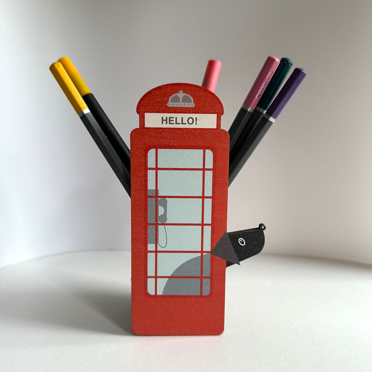 Wooden Pen Pot - Iconic Red Phone Box Shaped