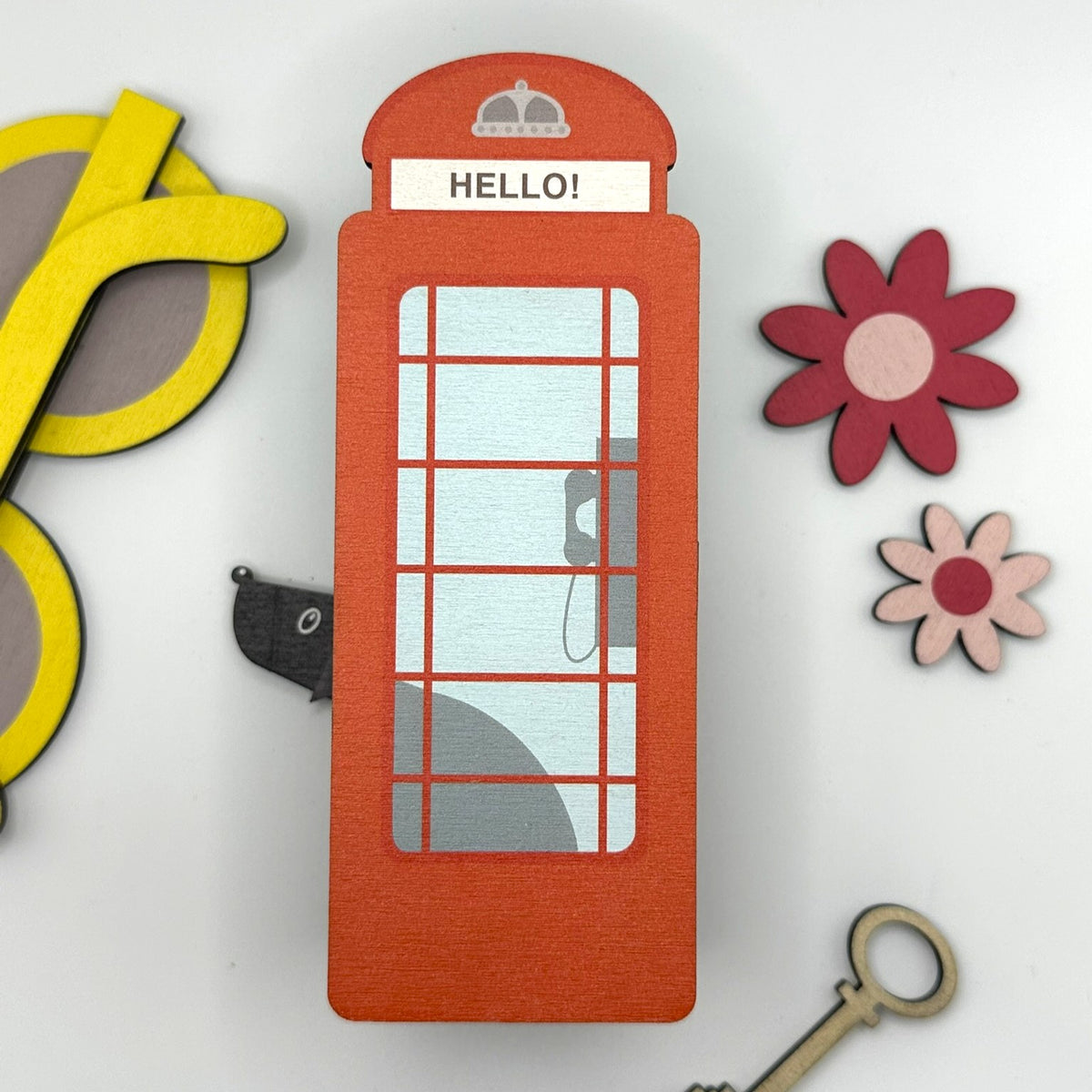 Wooden Pen Pot - Iconic Red Phone Box Shaped