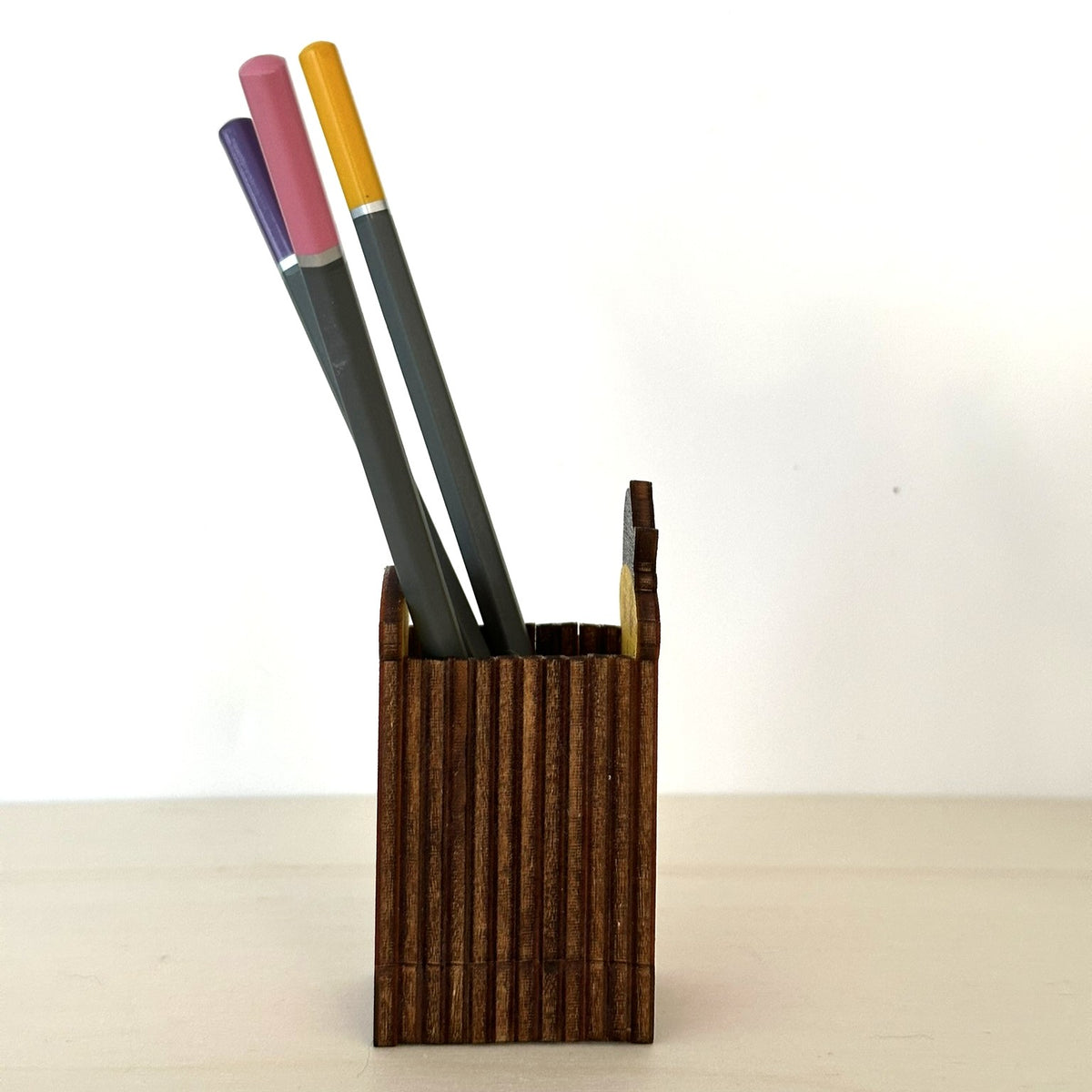 Wooden Pen Pot Shaped as an Iconic Red Post Box
