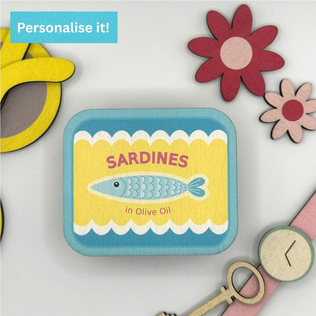 Personalised Wooden Trinket Box - Sardine Tin Shaped