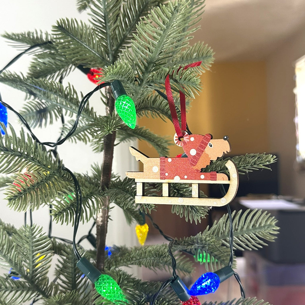 Cockapoo Dog on a Christmas Sledge - Tree Decoration