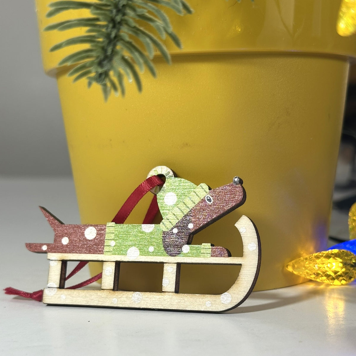 Dachshund Dog on a Christmas Sledge - Tree Decoration