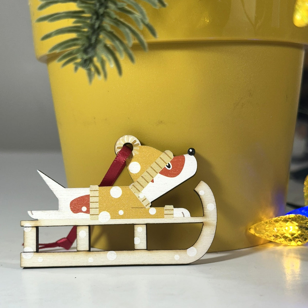 Jack Russell Dog on a Christmas Sledge - Tree Decoration
