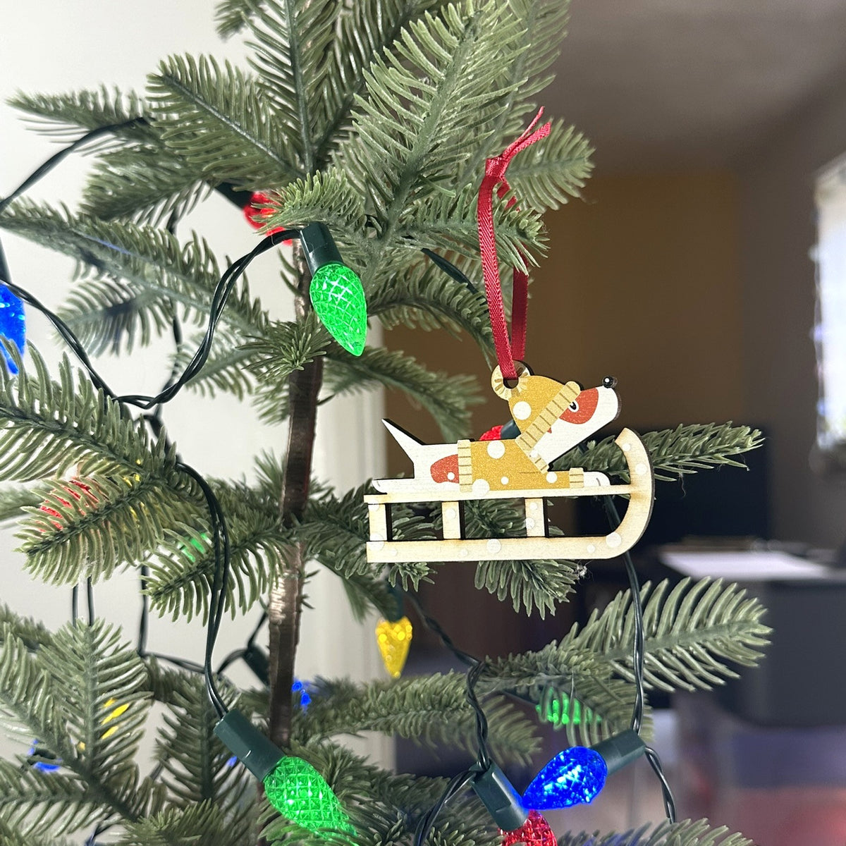 Jack Russell Dog on a Christmas Sledge - Tree Decoration