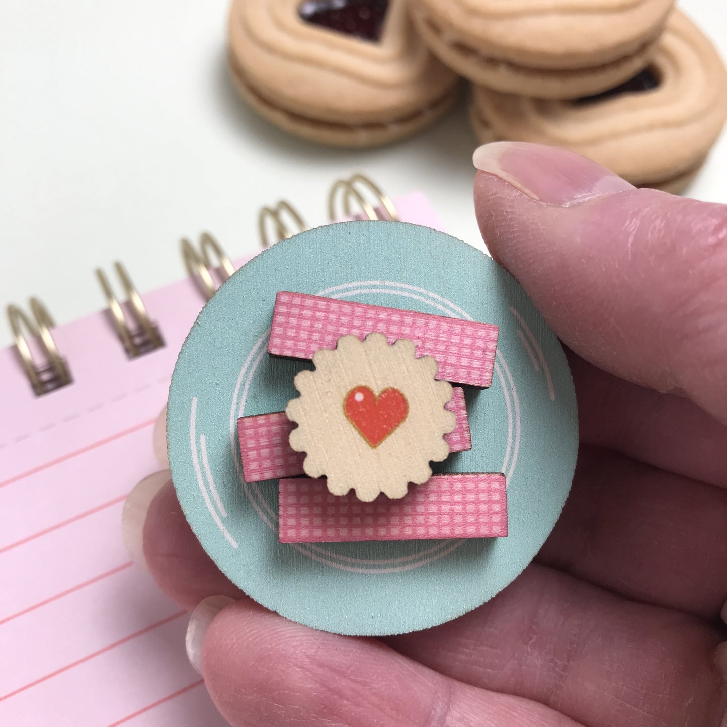 Pink Wafer Biscuit Plate Brooch