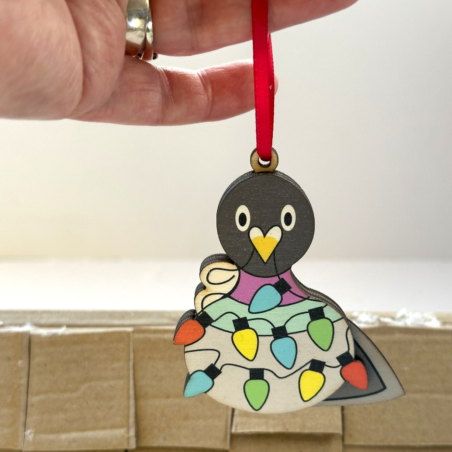 Festive Pigeon with Christmas Lights - Tree Decoration