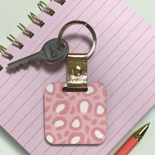 Dusky Pink Leopard Keyring with Message